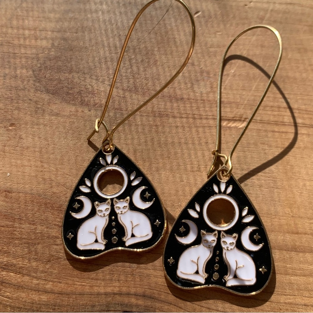 Celestial moon cat earrings